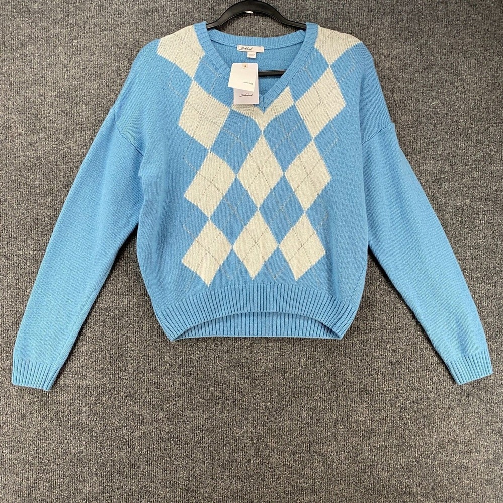 Subdued Sweater Womens S Blue Wool Pullover Crop Tennis Casual Academia Preppy